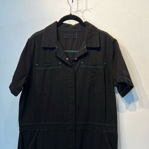 OOAK Overdyed black Back Beat Co organic cotton boiler suit with snap front